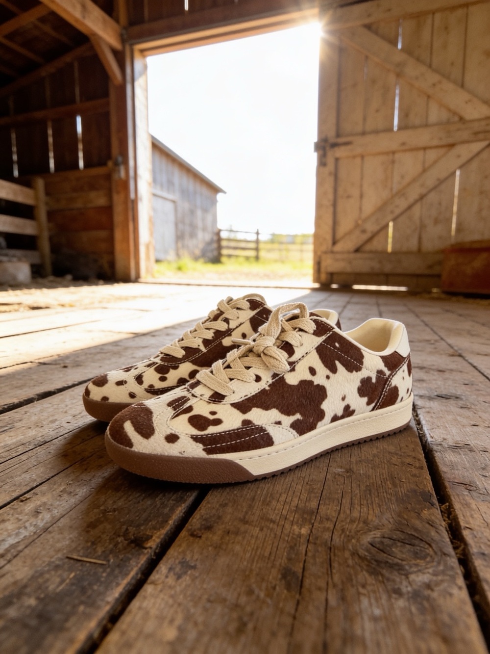 Cushionaire Cow Print Casual Sneakers - Brown & Cream